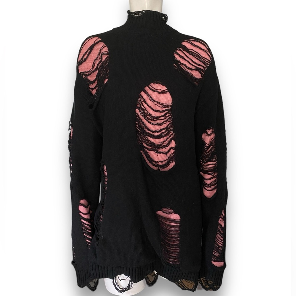 Current Mood | NWT’s cyber Y2K distressed gothic grunge oversized knit sweater - Picture 1 of 4